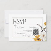 Boho Golden Yellow Meadow Blume White QR Code RSVP Karte (Vorderseite)