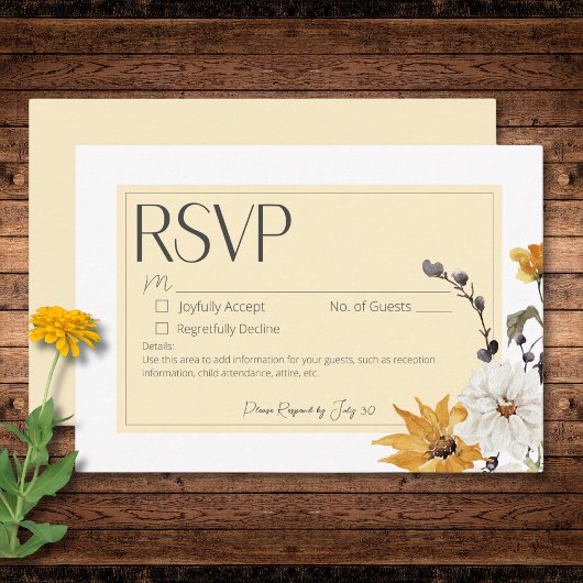 Boho Golden Yellow Meadow Blumen Yellow No Dinner RSVP Karte