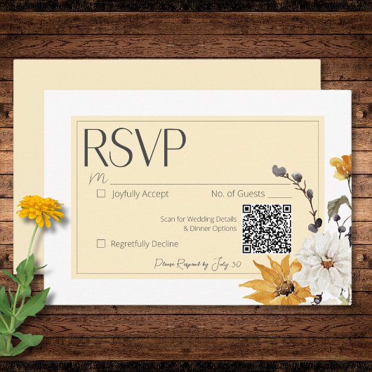 Boho Golden Yellow Meadow Blumen Yellow RSVP Karte