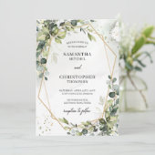 Boho goldene, geometrische Grünpflanzen Hochzeit Einladung (Stehend Vorderseite)