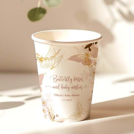 Boho Goldfolie Schmetterling küsst Babydusche Pappbecher