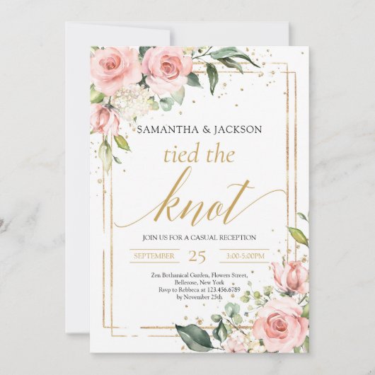 Boho Goldrahmen Rosa Blüte Blüte gebunden Knoten Einladung (Vorderseite)