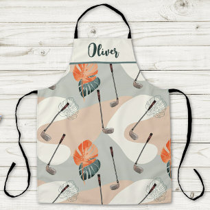 Boho-Golfschläger-Muster mit tropischen Blättern Schürze