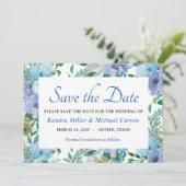 Boho Gorgeous Sapphire Blue Floral Save the Date (Stehend Vorderseite)