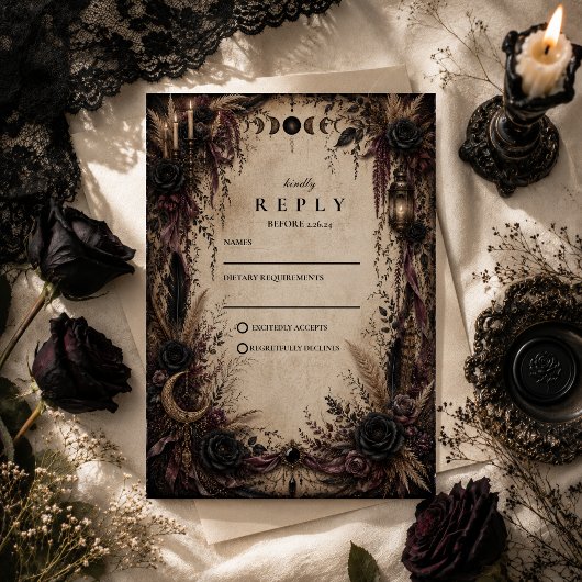 Boho-Goth-Hochzeit RSVP Karte