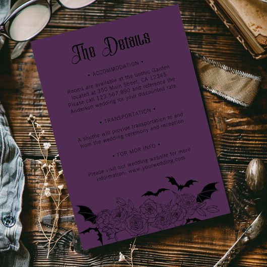Boho Gothic Botanical Wedding Details Lila Begleitkarte