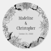 Boho Gothic Floral Gray Wedding Runder Aufkleber (Vorderseite)