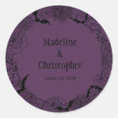 Boho Gothic Floral Wedding Lila Runder Aufkleber (Vorderseite)