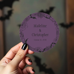 Boho Gothic Floral Wedding Lila Runder Aufkleber