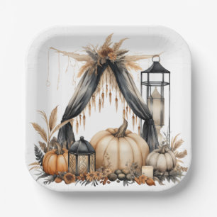 Boho Gothic Halloween-Party - Pumpkins und Lantern Pappteller