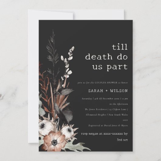 Boho Gothic Rust Black Botanical Couples Dusche Einladung (Vorderseite)
