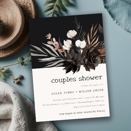 Boho Gothic Rust Black Botanical Couples Dusche Einladung