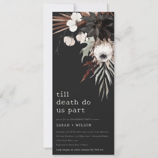 Boho Gothic Rust Black Botanical Engagement Einladung (Vorderseite)