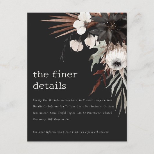 Boho Gothic Rust Black Botanical Wedding Details Begleitkarte (Vorderseite)