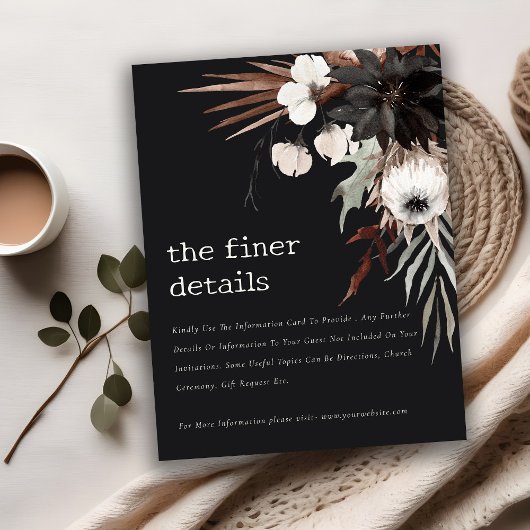 Boho Gothic Rust Black Botanical Wedding Details Begleitkarte