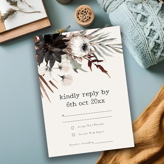 Boho Gothic Rust Black Botanical Wedding Details RSVP Karte