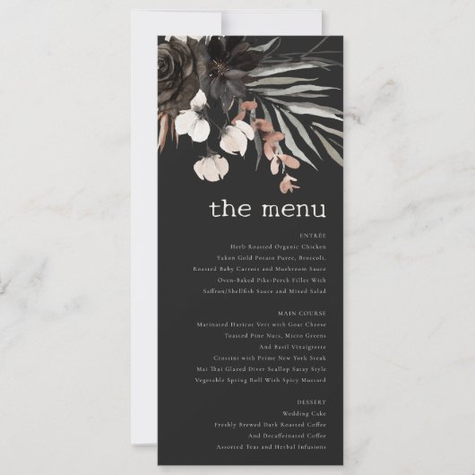 Boho Gothic Rust Black Botanical Wedding Menu Card Einladung (Vorderseite)