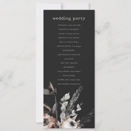 Boho Gothic Rust Black Botanical Wedding Program Einladung (Rückseite)