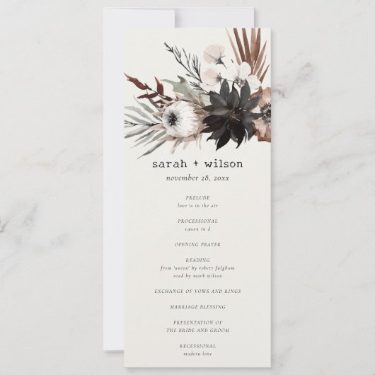 Boho Gothic Rust Black Botanical Wedding Program Einladung (Vorderseite)