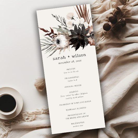 Boho Gothic Rust Black Botanical Wedding Program Einladung