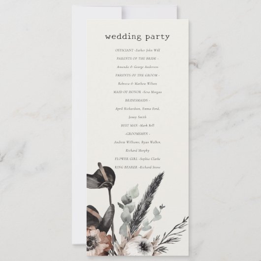 Boho Gothic Rust Black Botanical Wedding Program Einladung (Rückseite)