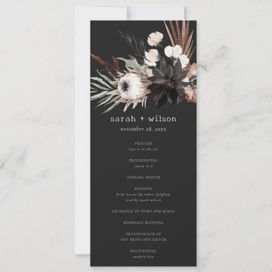 Boho Gothic Rust Black Botanical Wedding Program Einladung (Vorderseite)