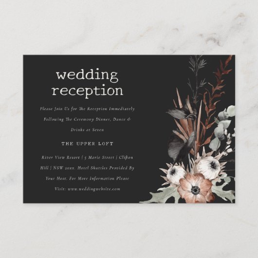 Boho Gothic Rust Black Botanical Wedding Reception Begleitkarte (Vorderseite)