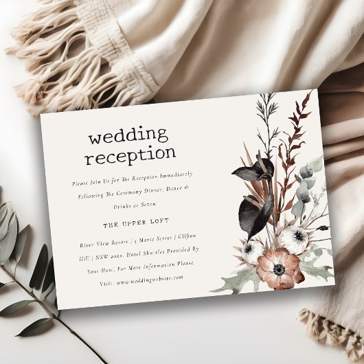 Boho Gothic Rust Black Botanical Wedding Reception Begleitkarte