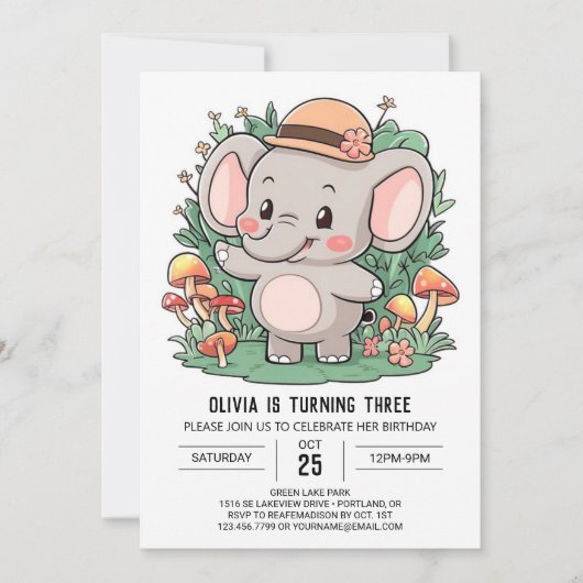 Boho Graceful Elephant Digital Geburtstag Einladung (Vorderseite)