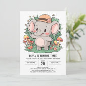 Boho Graceful Elephant Digital Geburtstag Einladung (Stehend Vorderseite)