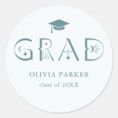 Boho GRAD Typografie Aquamarin Runder Aufkleber (Vorderseite)
