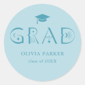 Boho GRAD Typografie Blue Runder Aufkleber (Vorderseite)