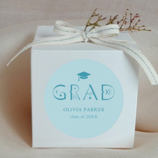 Boho GRAD Typografie Blue Runder Aufkleber