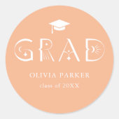 Boho GRAD Typografie Peach Runder Aufkleber (Vorderseite)