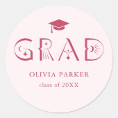 Boho GRAD Typografie Pink Runder Aufkleber (Vorderseite)