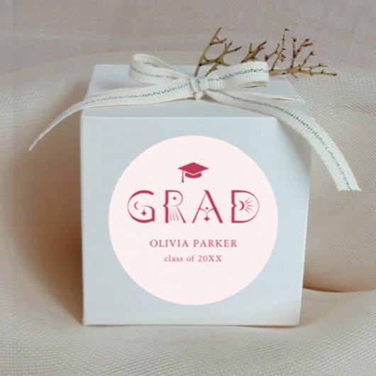 Boho GRAD Typografie Pink Runder Aufkleber