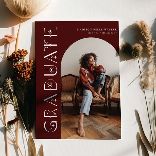 Boho Graduate Maroon Abschluss Ankündigung