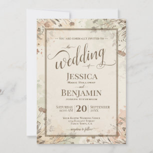 Boho-Gräser & Wildblumen Stylische Schrift Hochzei Einladung