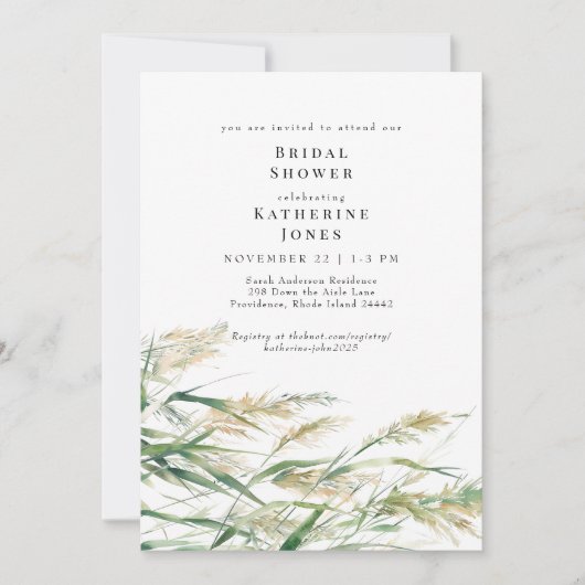 Boho Grass Brautparty Einladung (Vorderseite)