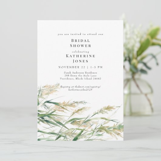 Boho Grass Brautparty Einladung (Stehend Vorderseite)