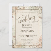 Boho Grasses & Wildflowers Stylish Script Wedding Einladung (Vorderseite)