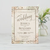 Boho Grasses & Wildflowers Stylish Script Wedding Einladung (Stehend Vorderseite)