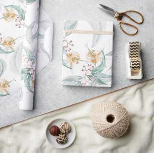 Boho Grau Minze Aquarell Eukalyptus Floral Geschenkpapier