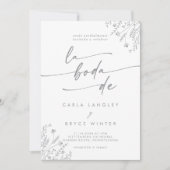 Boho Graue Wildblumen-QR-Code Spanische Hochzeit Einladung (Vorderseite)