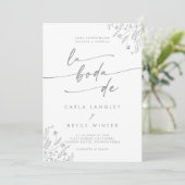 Boho Graue Wildblumen-QR-Code Spanische Hochzeit Einladung (Stehend Vorderseite)