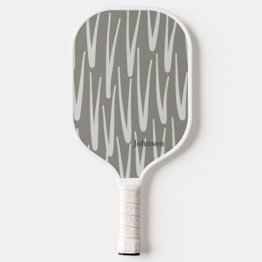 Boho Gray and White Pattern Individuelle Name Pickleball Schläger (Rückseite)