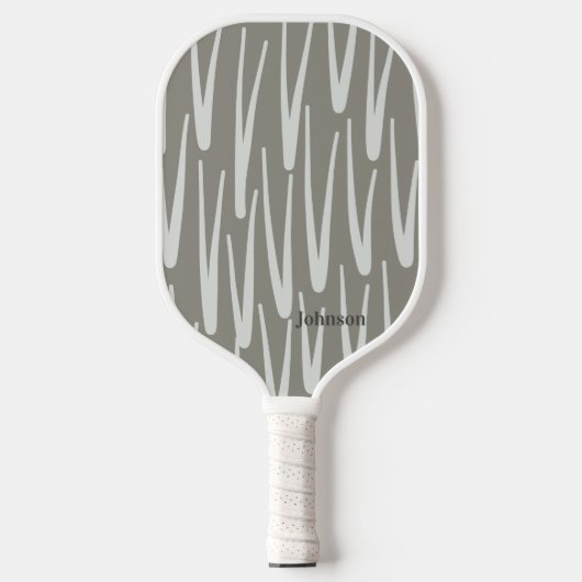 Boho Gray and White Pattern Individuelle Name Pickleball Schläger (Vorderseite)