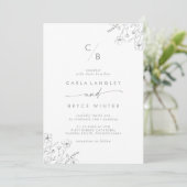 Boho Gray Calligraphy Wildflower Monogram Wedding Einladung (Stehend Vorderseite)