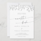 Boho Gray Calligraphy Wildflower Spanish Wedding Einladung (Vorderseite)