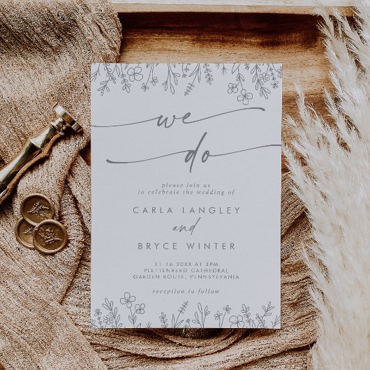Boho Gray Calligraphy Wildflower We Do Wedding Einladung